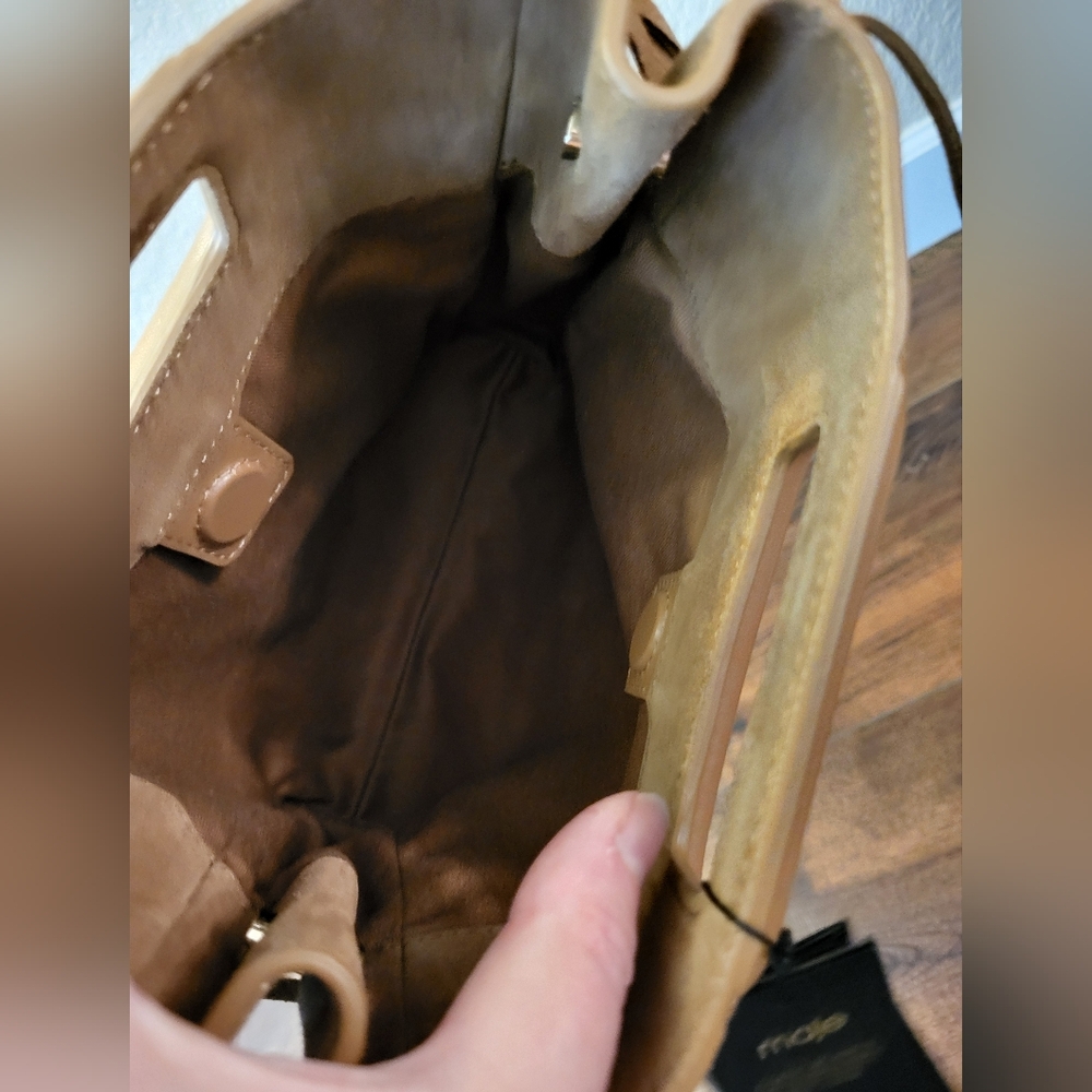 NWT Maje Suede Leather Fringed M Bag in Camel - Picture 6 of 8